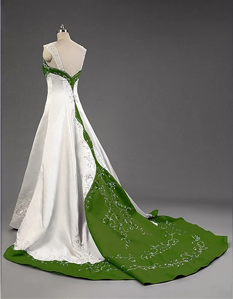 Designer White And Red Wedding Dress Silver Embroidered Satin Bridal Gowns Vintage A Line Straps Sleeveless Country Pastrol Vestido De Novia 2023