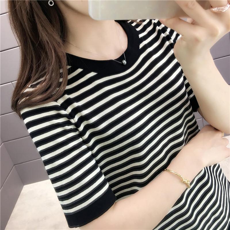 Women's T Shirts Women's T-shirt 2022 Spring Summer Tops Round Neck Stripe Knitted Tee Female Casual Primer Shirt A2229, White
Women's T Shirts Women's T-shirt 2022 Spring Summer Tops Round Neck Stripe Knitted Tee Female Casual Primer Shirt A2229, White