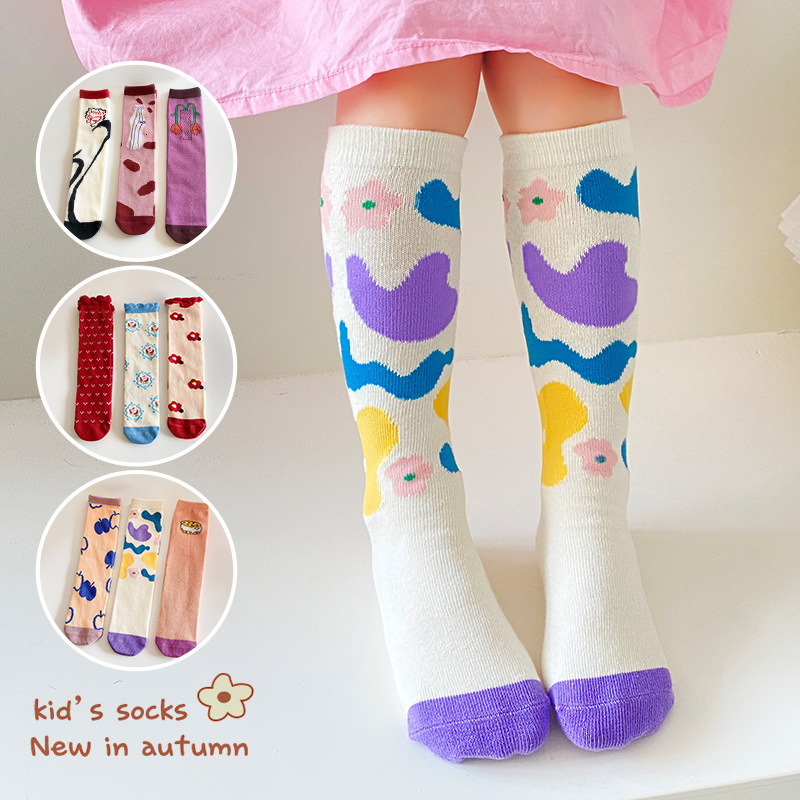 Leggings Tights 3 Pairs Lot Cute Cartoon Cotton Long Socks For Girls Autumn Knee Children Kawaii Ruffle Baby Stockings 3 12 Yrs 221203