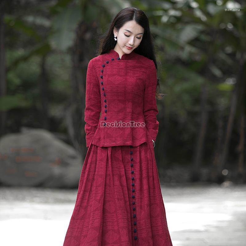 Ethnic Clothing 2022 Female Chinese National Style Suit Long Sleeve Stand Collar Top Loose Skirt Two-piece Women Retro Elegant Set G616
Ethnic Clothing 2022 Female Chinese National Style Suit Long Sleeve Stand Collar Top Loose Skirt Two-piece Women Retro Elegant Set G616