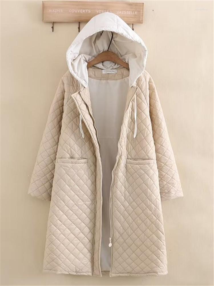 Women's Trench Coats Plus Size Women's Clothing Hooded Long Sleeves Coat Diamond Lattice With Cotton Interlayer In The Middle Thick, Beige
Women's Trench Coats Plus Size Women's Clothing Hooded Long Sleeves Coat Diamond Lattice With Cotton Interlayer In The Middle Thick, Beige