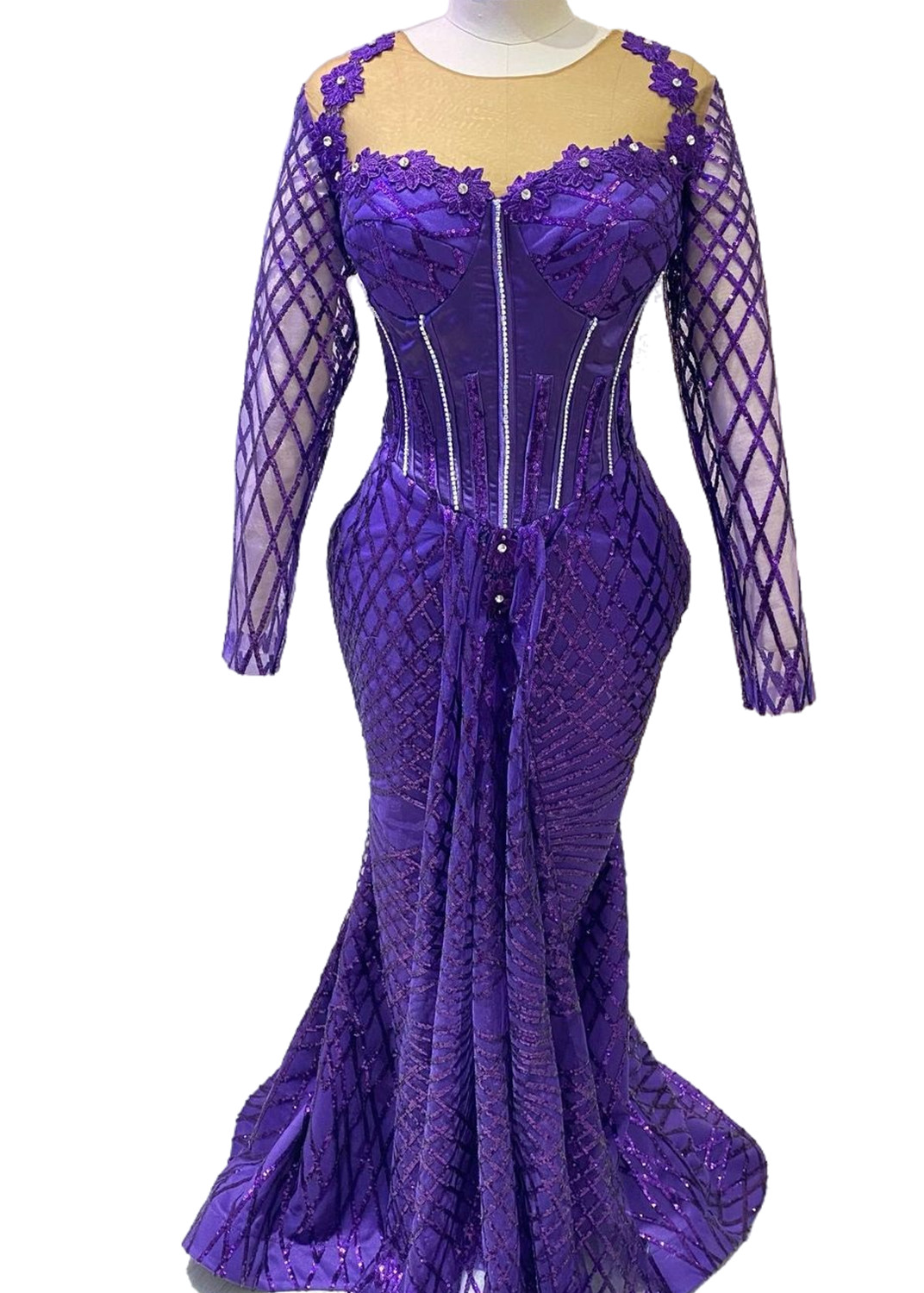 Aso Arabic Ebi Mermaid Lace Prom Dresses Crystals Sexy Sparkly Evening Formal Party Second Reception Birthday Engagement Gowns Dress ZJ