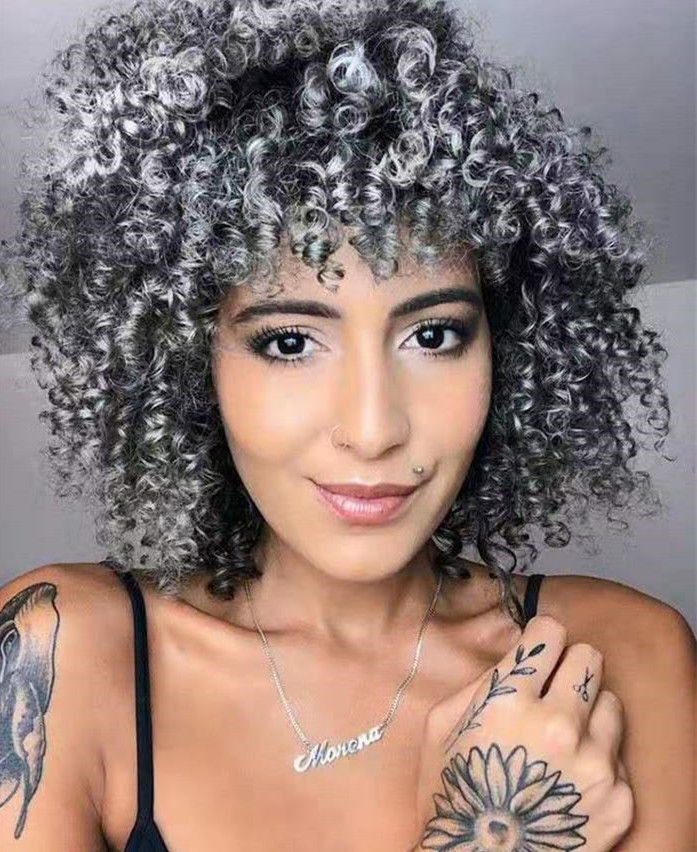 Shake and go silver curls grey ponytail kinky curly human hair extension women gray pony tail hairpiece horsetail drawstring clip in short medium leng