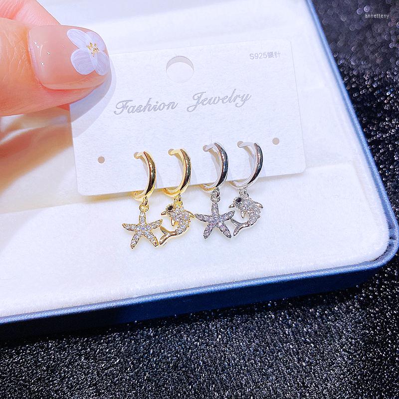 Hoop Earrings Delicate CZ Crystal Dolphin Sea Star For Women Gold Color Plated Cubic Zircon
Hoop Earrings Delicate CZ Crystal Dolphin Sea Star For Women Gold Color Plated Cubic Zircon