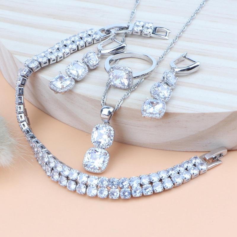 Necklace Earrings Set Bridal Women Silver 925 Costume Jewellery White Zirconia Wedding Pendant Bracelet Rings Gift Box, Picture shown
Necklace Earrings Set Bridal Women Silver 925 Costume Jewellery White Zirconia Wedding Pendant Bracelet Rings Gift Box, Picture shown