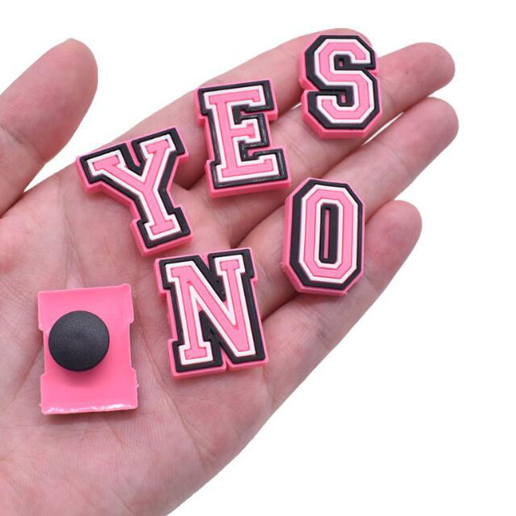 DIY custom English letter garden shoe charms pvc pink soft rubber decoration buckle for clog bracelet wristband charm
