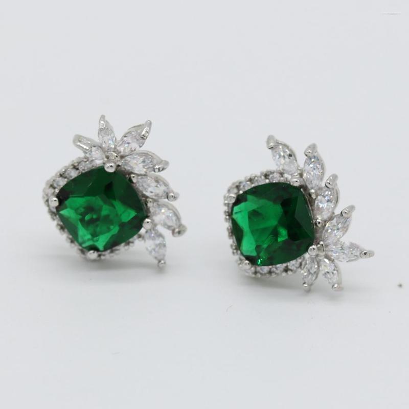 Stud Earrings Luxury Green Zirconia Square Cut White Gold Filled Beautiful Womens