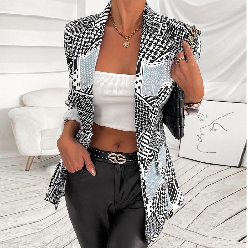 Women's Suits Streetwear Geometric Pattern Blazer Jackets For Women Chic Notched Collar Long Sleeve Coat Office Lady Single Buttons, Gray blue
Women's Suits Streetwear Geometric Pattern Blazer Jackets For Women Chic Notched Collar Long Sleeve Coat Office Lady Single Buttons, Gray blue