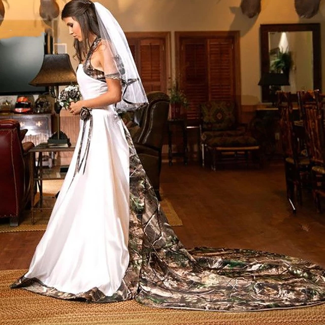 A-Line Camo Wedding Dress Long Train Halter Neck Backless Country Bridal Gowns Cowgirls Farm Forset Vestido De Novia 2023 Robe