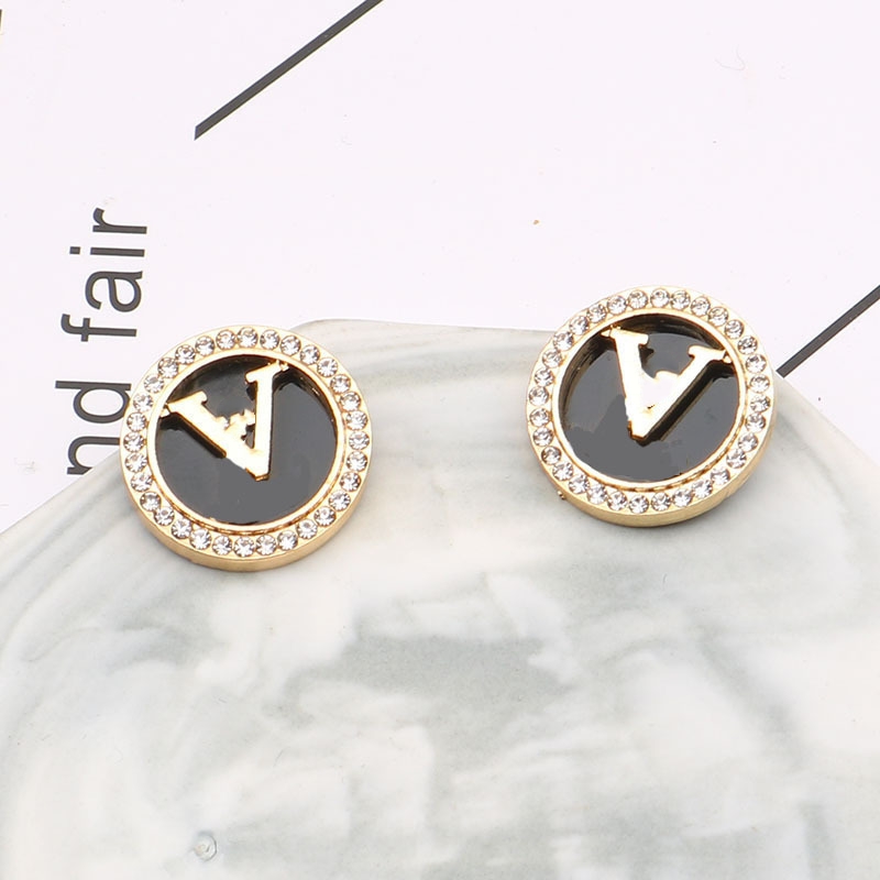 Plated 925 Silver Luxury Brand Designers Letters Stud Geometric Famous Women Round Crystal Rhinestone Earring Wedding perty Jewerlry Circular Diamond ruby 8059