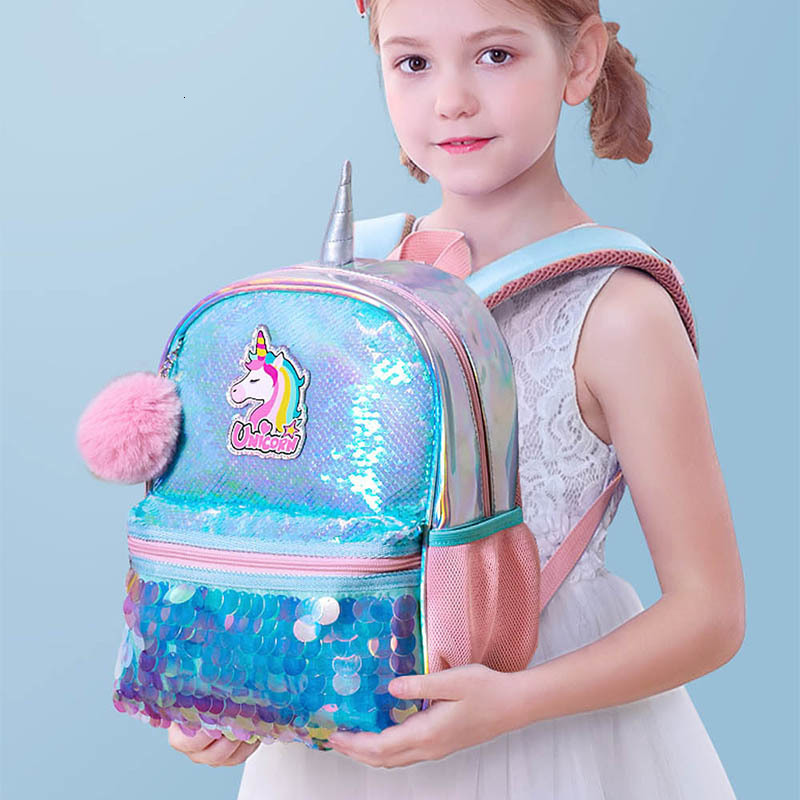 Backpacks Sunveno Unicorn And Dinosaur School Bags Reversible Sequin Bag Backpack Kindergarten Schoolbag Gift For Girls Boys 221203
