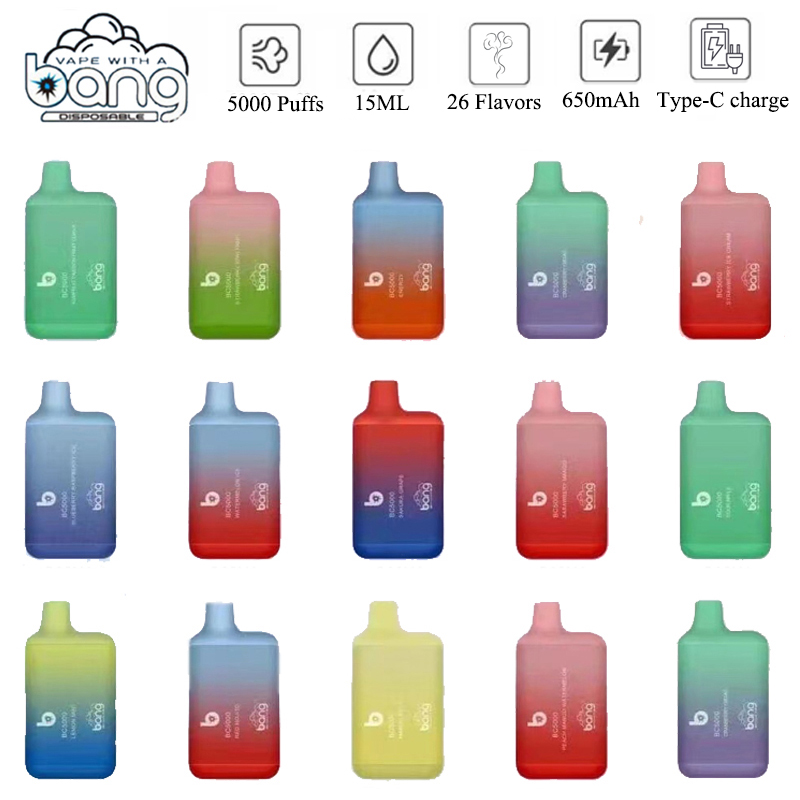Bang BC5000 Rechargeable disposable Cigarette 5000 puffs vape pen Device E Cigarettes Kit 650mah 15ml per-filled cartridges pod 26 Flavors Vaporizers 0% 5%
Bang BC5000 Rechargeable disposable Cigarette 5000 puffs vape pen Device E Cigarettes Kit 650mah 15ml per-filled cartridges pod 26 Flavors Vaporizers 0% 5%