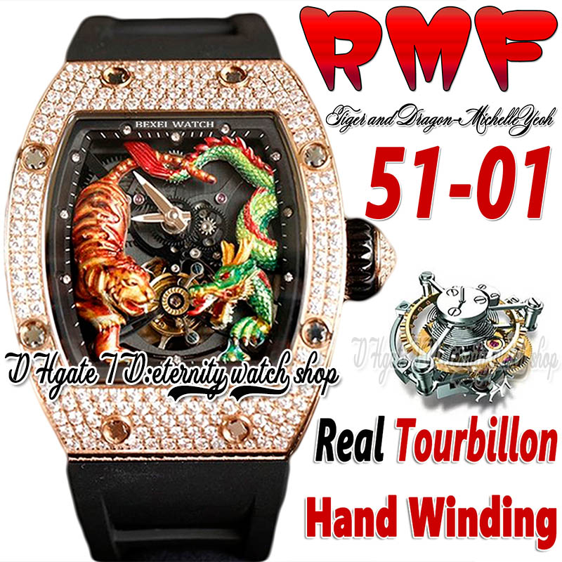 RMF ys51-01 Mens Watch Real Tourbillon Hand Winding 3D Dragon Tiger Totem Painted Dial Rose Gold Diamonds Case Black Rubber Strap Super Edition Sport eternity Watches, Watch waterproof cost
RMF ys51-01 Mens Watch Real Tourbillon Hand Winding 3D Dragon Tiger Totem Painted Dial Rose Gold Diamonds Case Black Rubber Strap Super Edition Sport eternity Watches, Watch waterproof cost