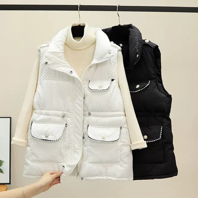 Women's Vests Winter Sleeveless Stand Collar Multi Pockets Thick Cotton Vest Women Sleeveless Jacket Autumn 221202, Black
Women's Vests Winter Sleeveless Stand Collar Multi Pockets Thick Cotton Vest Women Sleeveless Jacket Autumn 221202, Black