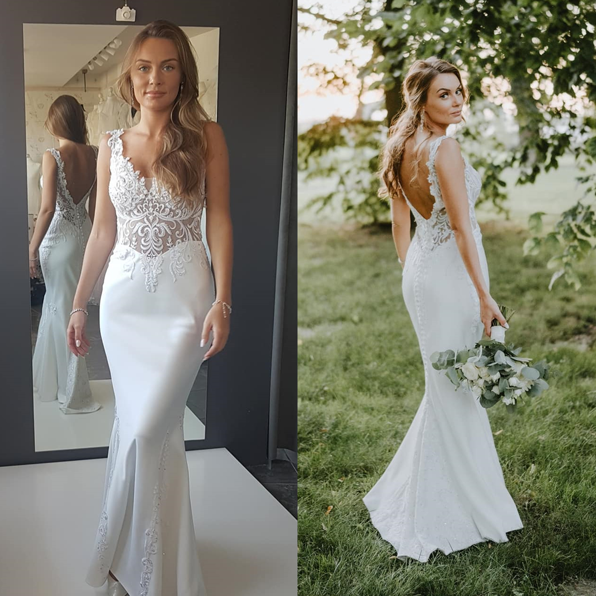 Sexy Backless Mermaid Wedding Dresses Sleeveless Lace Appliqued V Neck Summer Beach Bridal Gowns Illusion Satin Bride Vestido De Novia Floor Length