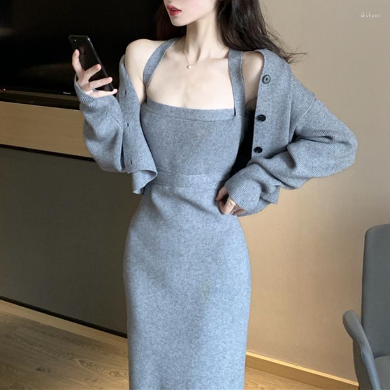 Work Dresses Tow Piece Set Women Autumn 2022 Korean Slim Knitted Cardigan Coat Sexy Bodycon Strap Dress Office Lady Sashes Casual Sweater, Pink set 
Work Dresses Tow Piece Set Women Autumn 2022 Korean Slim Knitted Cardigan Coat Sexy Bodycon Strap Dress Office Lady Sashes Casual Sweater, Pink set