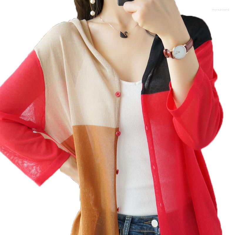 Women' Knits 2022 Women' Knitwear Flax Ice Silk Sun Protection Shirt Thin Cardigan Coats Loose Summer Color Block Tops With Hoodies, Blue 
Women' Knits 2022 Women' Knitwear Flax Ice Silk Sun Protection Shirt Thin Cardigan Coats Loose Summer Color Block Tops With Hoodies, Blue