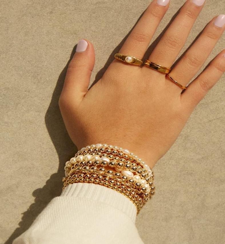Trendy 6 Pieces Multi Layers Layering Stacked Pearl Gold Ball Beaded Bracelets Set Beaded Strands8297905
Trendy 6 Pieces Multi Layers Layering Stacked Pearl Gold Ball Beaded Bracelets Set Beaded Strands8297905