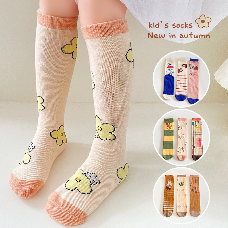 Leggings Tights 3 Pairs Lot Cute Cartoon Cotton Long Socks For Girls Autumn Knee Children Kawaii Ruffle Baby Stockings 3 12 Yrs 221203