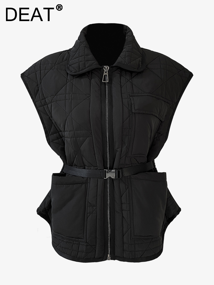 Women's Vests DEAT Fashion Women's Cottonpadded Vest Patchwork Lapel Sleeveless Zipper Belt Thick Black Waistcoat Winter 17A4569 221202
Women's Vests DEAT Fashion Women's Cottonpadded Vest Patchwork Lapel Sleeveless Zipper Belt Thick Black Waistcoat Winter 17A4569 221202
