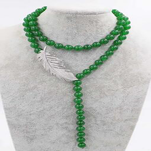 Charming Jewellery green jade round 10mm pendant necklace 34inch