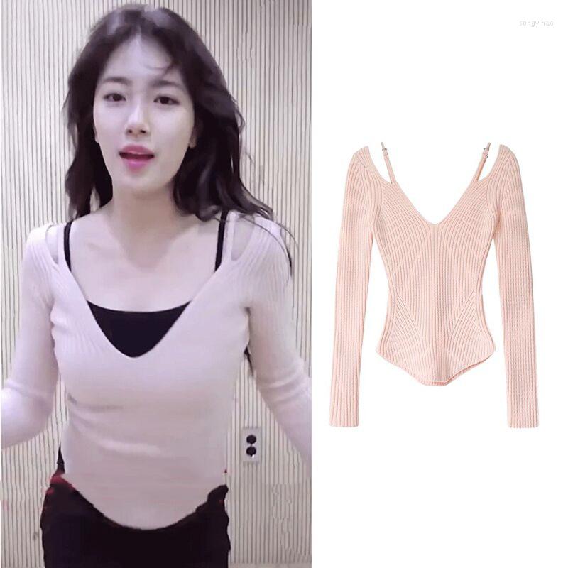 Women' Sweaters Kpop Korean 2022 Spring Summer Sexy Sling Sweater Woman V-Neck Pullover Hollow Knitted Tops Female Casual Fake Two, Black
Women' Sweaters Kpop Korean 2022 Spring Summer Sexy Sling Sweater Woman V-Neck Pullover Hollow Knitted Tops Female Casual Fake Two, Black