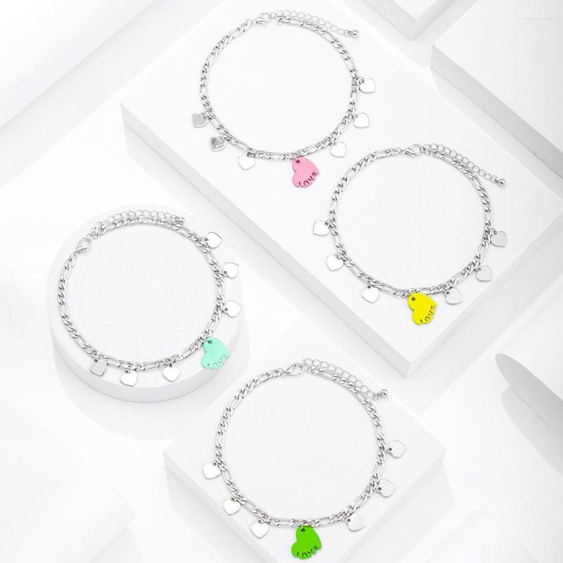 Anklets 2022 Fashion Love Anklet Simple Geometry Heart Color Beach For Women Boho Jewelry Wholesale