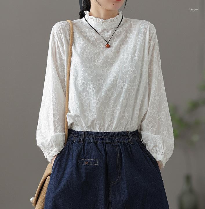 Women's Blouses Vintage Elegant Shirred Stand Collar Pullover And Shirts Long Sleeve Autumn Bottoming Tops Ladies Cotton Flower Jacquard, White
Women's Blouses Vintage Elegant Shirred Stand Collar Pullover And Shirts Long Sleeve Autumn Bottoming Tops Ladies Cotton Flower Jacquard, White
