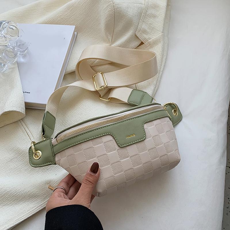 Chest Bag Women Designers Plaid PU Leather Waist Bags For Women Waist Packs Stylish Fanny Pack Wide Strap Crossbody 031