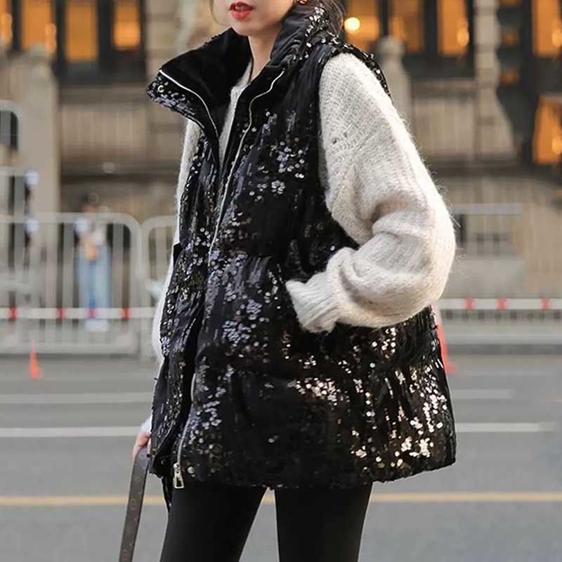 Women's Vests Women Autumn Vest Winter Fashion Sequin Loose Warm Cotton Padded Gilet Slim Standup Collar Short Waistcoat 221202, Black
Women's Vests Women Autumn Vest Winter Fashion Sequin Loose Warm Cotton Padded Gilet Slim Standup Collar Short Waistcoat 221202, Black
