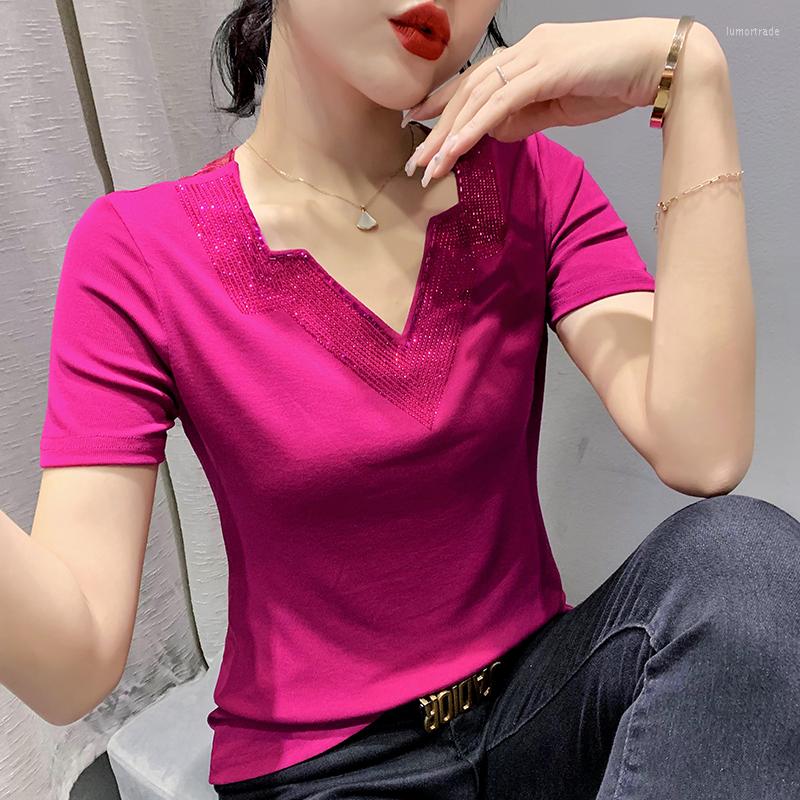 Women's T Shirts 2022 Summer Short Sleeved V-Neck Women's T-Shirt Fashion Casual Diamond Solid Color Mesh Tops Blusas, Black
Women's T Shirts 2022 Summer Short Sleeved V-Neck Women's T-Shirt Fashion Casual Diamond Solid Color Mesh Tops Blusas, Black