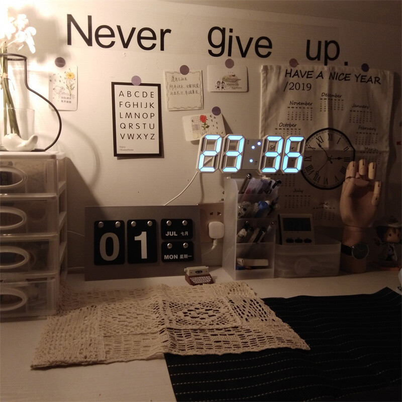 Wall Clocks 3D LED Digital wall deco Glowing Night Mode Adjustable Electronic Table decoration living room 221203