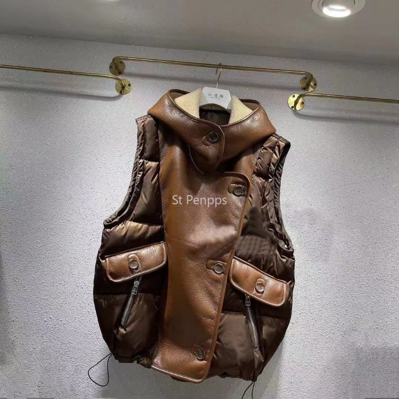 Women's Vests Lamb Wool Stitching Cotton Coat PU Leather Winter Fur One Warm Solid Color Pocket Personality Outer Wear Loose Vest Coat 221202, Brown b
Women's Vests Lamb Wool Stitching Cotton Coat PU Leather Winter Fur One Warm Solid Color Pocket Personality Outer Wear Loose Vest Coat 221202, Brown b