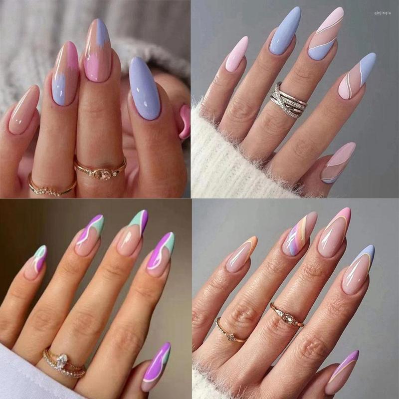 False Nails Simple French Wearable Almond Colorful Stripes Colorblock Design Manicure Fake Line Full Cover Press On Nail, 108
False Nails Simple French Wearable Almond Colorful Stripes Colorblock Design Manicure Fake Line Full Cover Press On Nail, 108