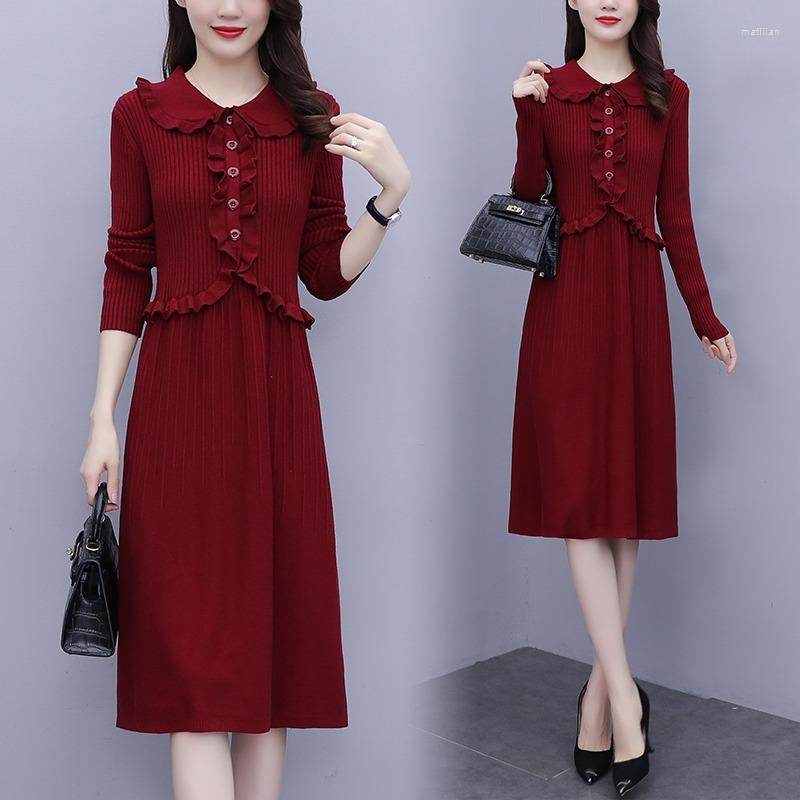 Casual Dresses Fashion Women's Knitted Sweater Dress Autumn Winter Red Black Ladies Round Neck Ruffle Long Sleeve Bottoming Vestidos
Casual Dresses Fashion Women's Knitted Sweater Dress Autumn Winter Red Black Ladies Round Neck Ruffle Long Sleeve Bottoming Vestidos