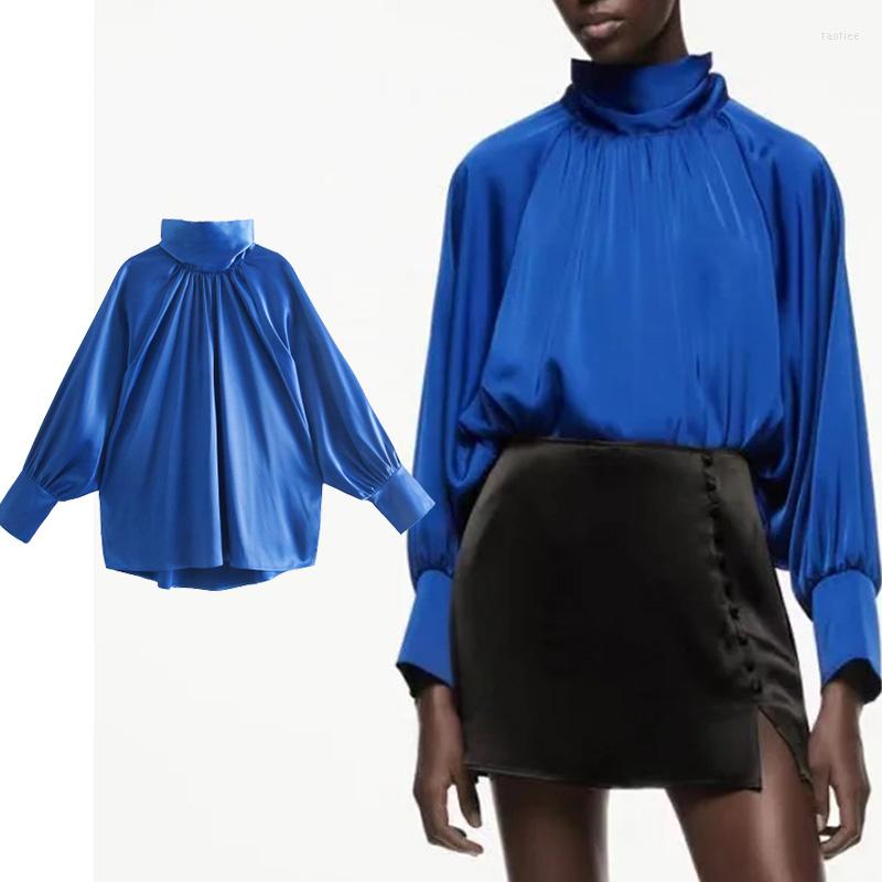 Women's Blouses Women Shirt 2022 Autumn Fashion Blue Half High Collar Satin Blouse Folds Summer Chic Casual
Women's Blouses Women Shirt 2022 Autumn Fashion Blue Half High Collar Satin Blouse Folds Summer Chic Casual