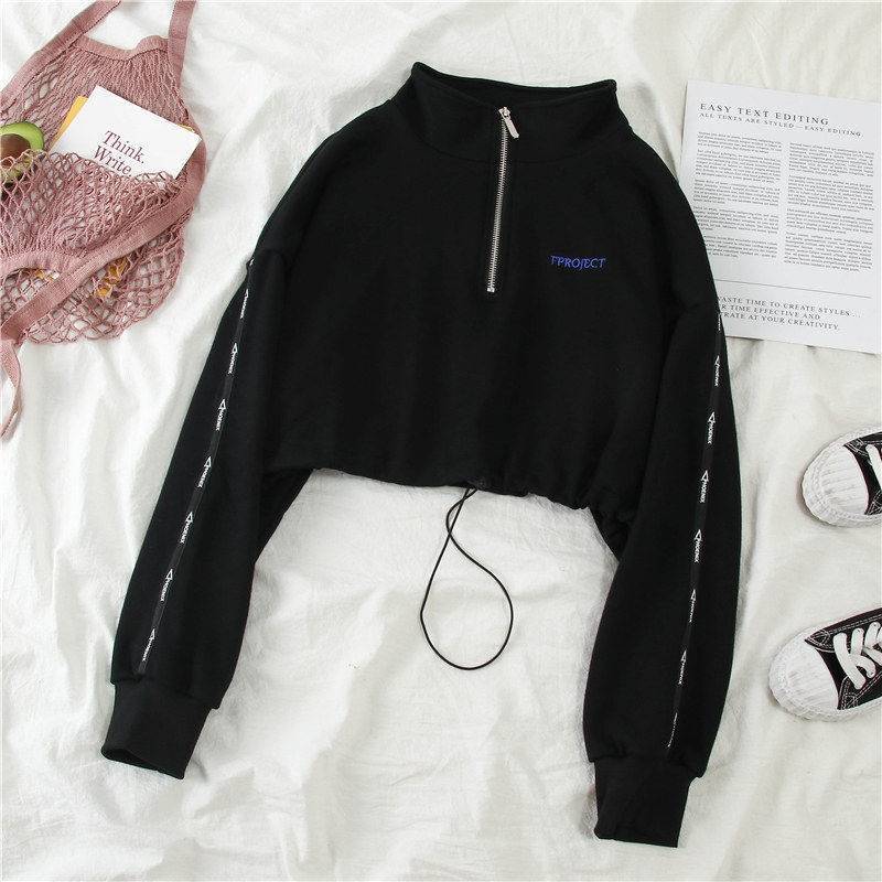 Women's Jacket Zipper Autumn Black Solid Hoodie Y2K Crop Tops Long Sleeve Sweatshirt Cool Loose Pullover High Street Females 221201
Women's Jacket Zipper Autumn Black Solid Hoodie Y2K Crop Tops Long Sleeve Sweatshirt Cool Loose Pullover High Street Females 221201