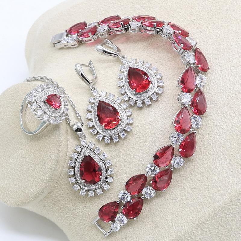 Necklace Earrings Set Luxury Red Semi-precious Silver 925 Jewelry For Women With Bracelet Dangler Earring Pendant Ring Gift Box, Picture shown
Necklace Earrings Set Luxury Red Semi-precious Silver 925 Jewelry For Women With Bracelet Dangler Earring Pendant Ring Gift Box, Picture shown