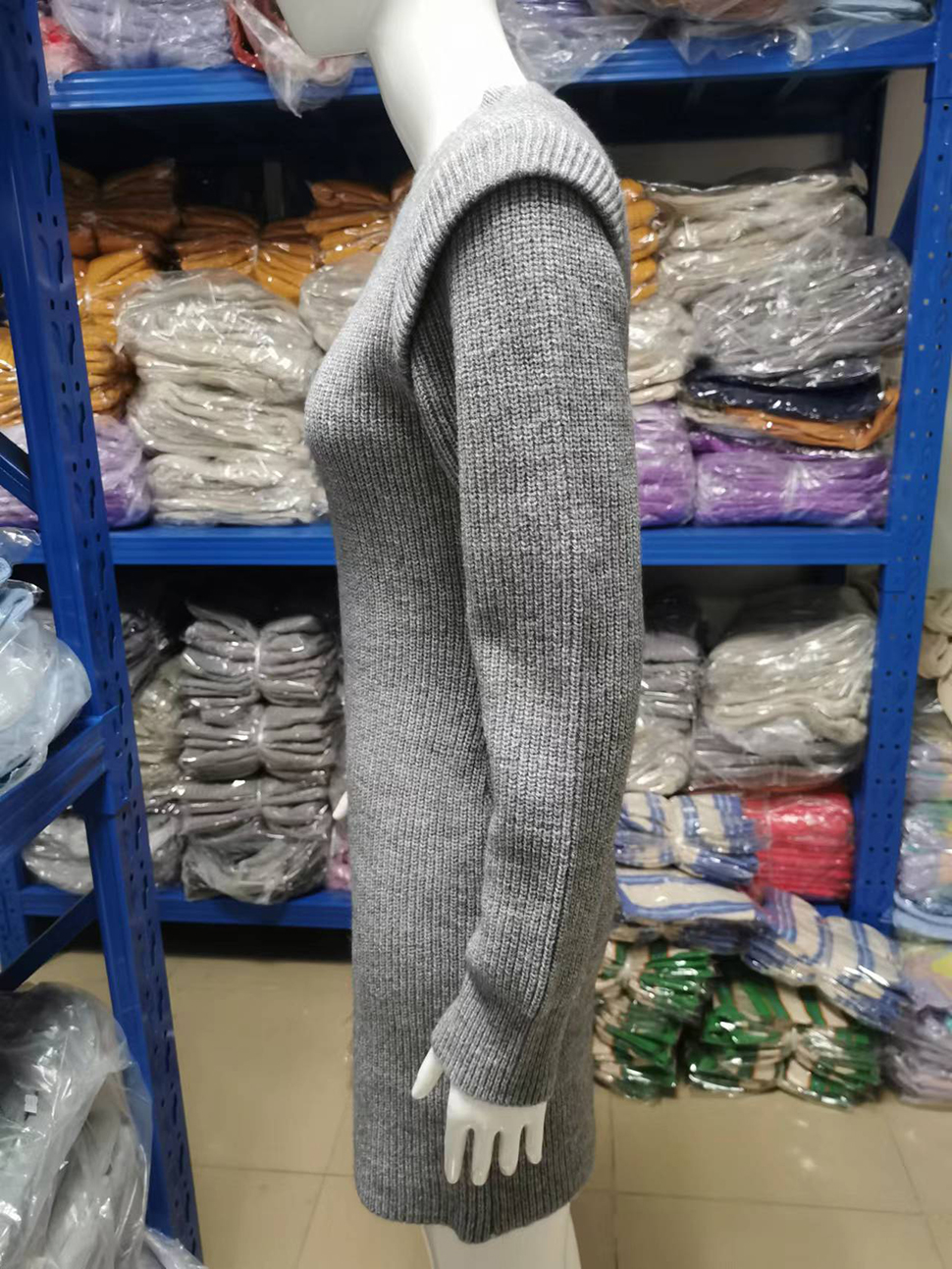 Autumn Winter Women Casual Dresses Slim Sweaters Long Sleeve Pullover Knit Sweater Dresses Crew Neck Ribbed Knee Length Dress