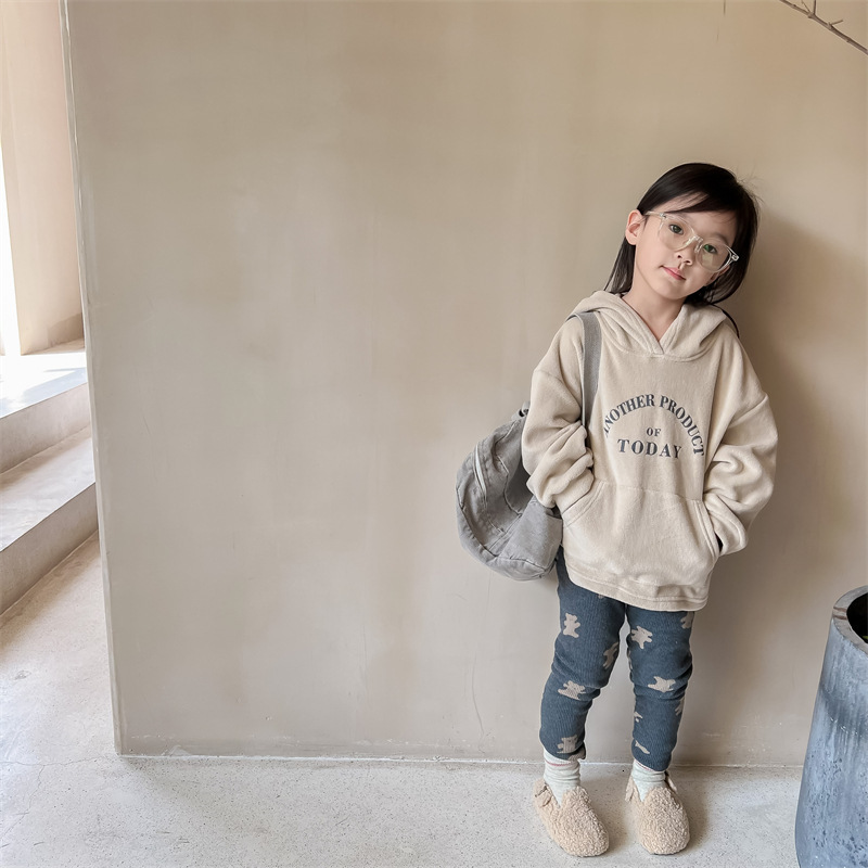 Leggings Tights Winter Children Warm Fleece Cute Cartoon Bear Print Girls Cotton Baby Girl Plus Velvet Thick Pants 221203