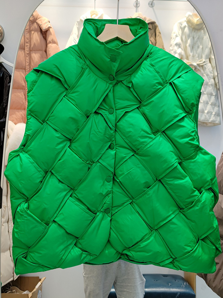 Women's Vests Ailegogo Autumn Women Stand Collar Loose White Duck Down Vest Casual Female Sleeveless Warm Down Waistcoat Puffer Tops 221202, Green