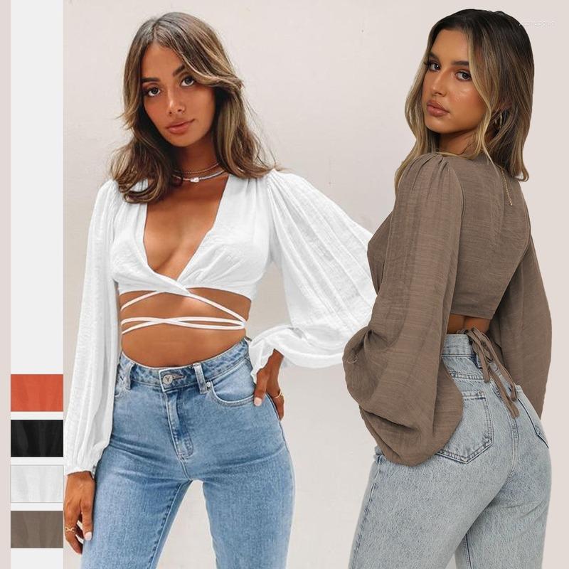 Women' Blouses Lace Up Bandage Sexy Crop Tops Women Summer Blouse Solid Lantern Sleeve V-neck Shirts For Cotton Lady T-shirts 21840, White
Women' Blouses Lace Up Bandage Sexy Crop Tops Women Summer Blouse Solid Lantern Sleeve V-neck Shirts For Cotton Lady T-shirts 21840, White