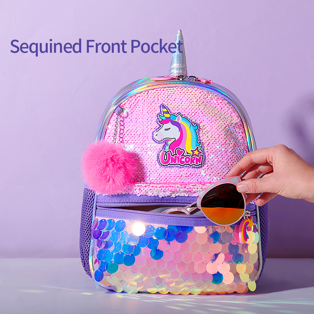 Backpacks Sunveno Unicorn And Dinosaur School Bags Reversible Sequin Bag Backpack Kindergarten Schoolbag Gift For Girls Boys 221203