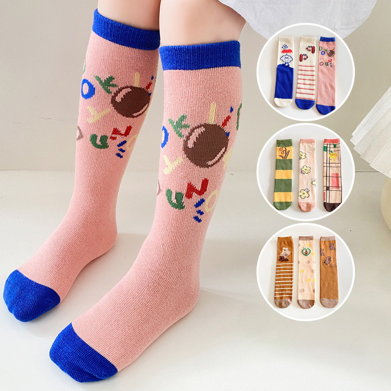 Leggings Tights 3 Pairs Lot Cute Cartoon Cotton Long Socks For Girls Autumn Knee Children Kawaii Ruffle Baby Stockings 3 12 Yrs 221203
