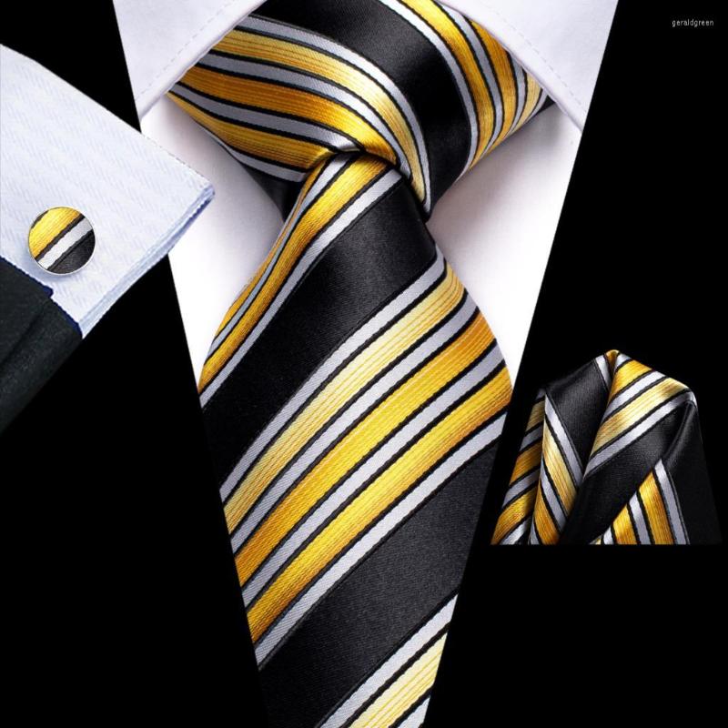 Bow Ties Striped Yellow Black Silk Wedding Tie For Men Handky Cufflink Gift Necktie Fashion Business Party Dropship Hi-Tie Designer
Bow Ties Striped Yellow Black Silk Wedding Tie For Men Handky Cufflink Gift Necktie Fashion Business Party Dropship Hi-Tie Designer