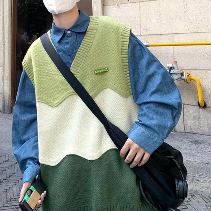 Men' Vests Knitted Waistcoat V Neck Youthful Coldproof Men Color Block Vest Couple Soft Knitwear Streetwear, Green
Men' Vests Knitted Waistcoat V Neck Youthful Coldproof Men Color Block Vest Couple Soft Knitwear Streetwear, Green