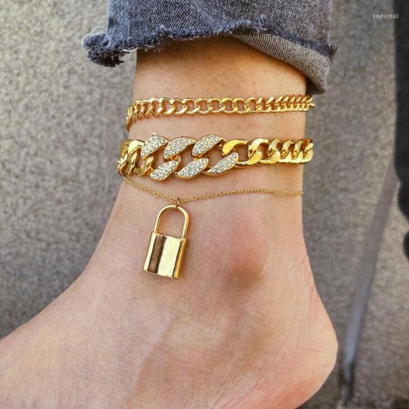 Anklets Multi-Layer Rhinestone Thick Chain Lock Pendant For Women Female Punk Hip Hop Barefoot Chains Ankle Bracelet Jewelry
Anklets Multi-Layer Rhinestone Thick Chain Lock Pendant For Women Female Punk Hip Hop Barefoot Chains Ankle Bracelet Jewelry