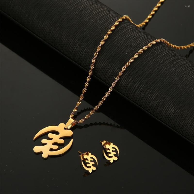 Necklace Earrings Set Stainless Steel Trendy African Symbol Pendant Adinkra Gye Nyame Ethnic Charm Jewelry, Picture shown
Necklace Earrings Set Stainless Steel Trendy African Symbol Pendant Adinkra Gye Nyame Ethnic Charm Jewelry, Picture shown