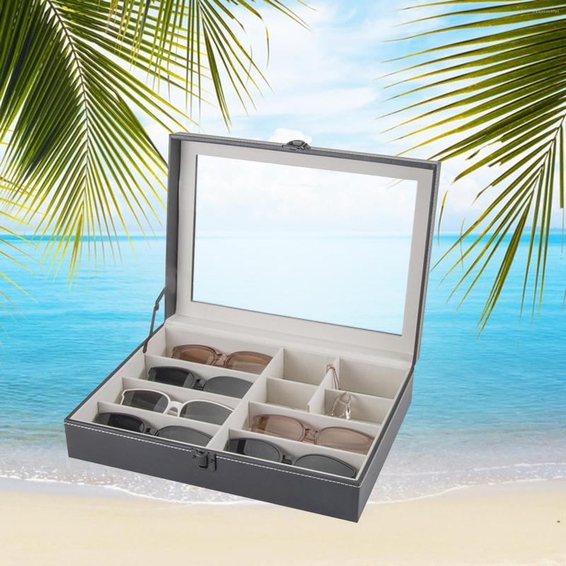 Jewelry Pouches Sunglasses Organizer Display PU Leather Eyeglasses Holder Transparent Lid