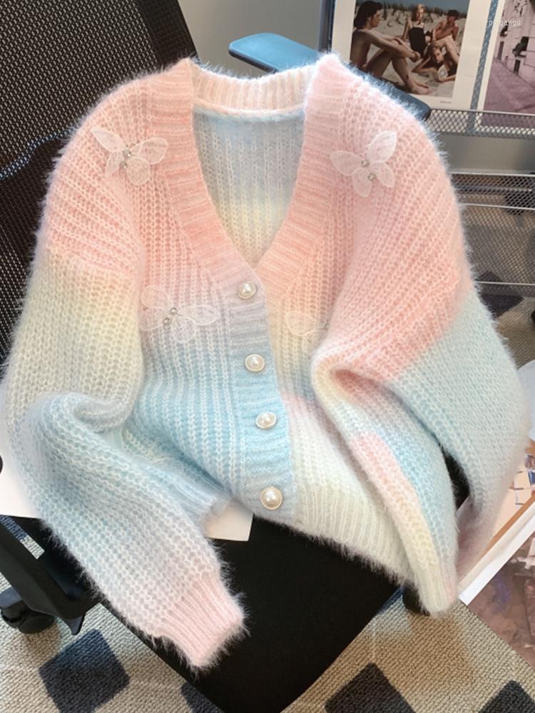 Women's Knits Butterfly Patchwork Autumn Winter Rainbow Knit Cardigan Women 2022 Korean Fashion V-Neck Long Sleeve Lolita Sweater Coat, Pink
Women's Knits Butterfly Patchwork Autumn Winter Rainbow Knit Cardigan Women 2022 Korean Fashion V-Neck Long Sleeve Lolita Sweater Coat, Pink
